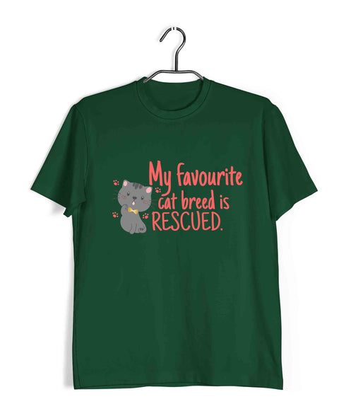 Cats MY FAVOURITE CAT BREED IS RESCUED Aaramkhor Specials Casual Graphic Printed T-Shirt for Men