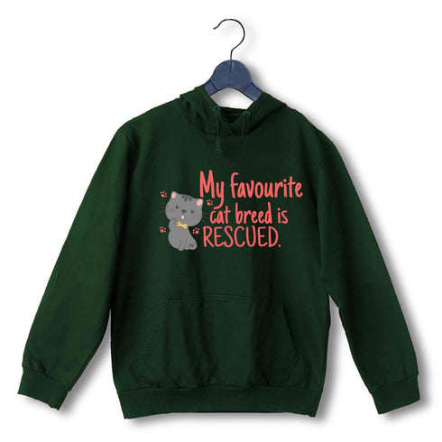 Aaramkhor Specials Cats MY FAVOURITE CAT BREED IS RESCUED UNISEX HOODIE Sweatshirts