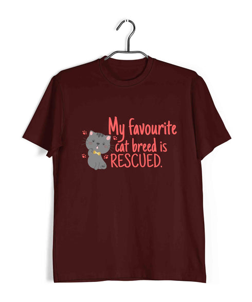 Cats MY FAVOURITE CAT BREED IS RESCUED Aaramkhor Specials Casual Graphic Printed T-Shirt for Men