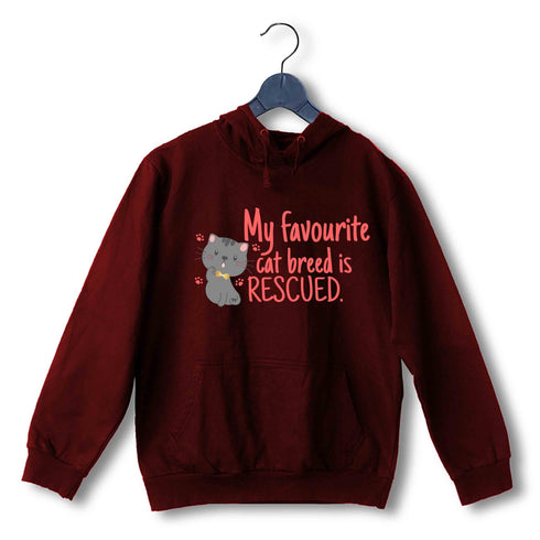 Aaramkhor Specials Cats MY FAVOURITE CAT BREED IS RESCUED UNISEX HOODIE Sweatshirts