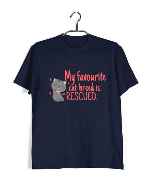 Aaramkhor Specials Cats MY FAVOURITE CAT BREED IS RESCUED Custom Printed Graphic Design T-Shirt for Women