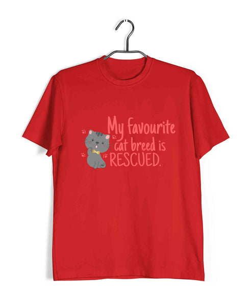 Cats MY FAVOURITE CAT BREED IS RESCUED Aaramkhor Specials Casual Graphic Printed T-Shirt for Men