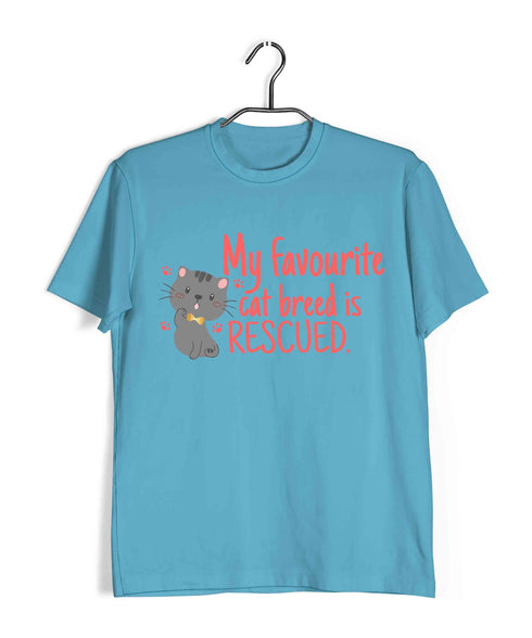 Cats MY FAVOURITE CAT BREED IS RESCUED Aaramkhor Specials Casual Graphic Printed T-Shirt for Men