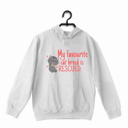 Aaramkhor Specials Cats MY FAVOURITE CAT BREED IS RESCUED UNISEX HOODIE Sweatshirts