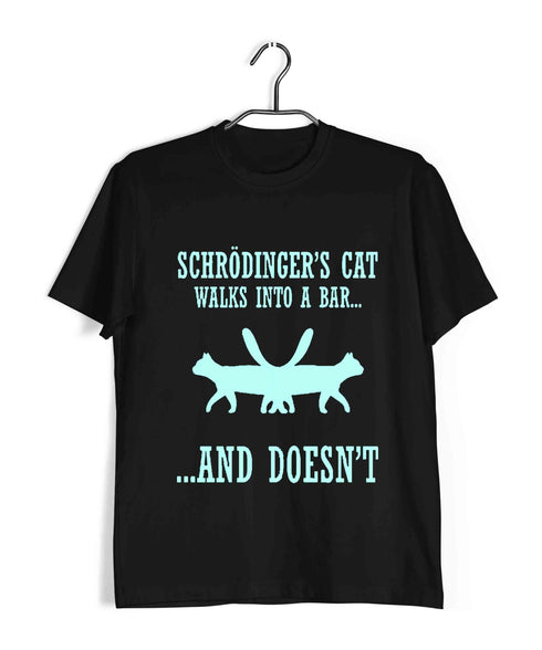 Nerd Science Physics Schrodinger's Cat Walks Into a Bar Custom Printed Graphic Design T-Shirt for Men