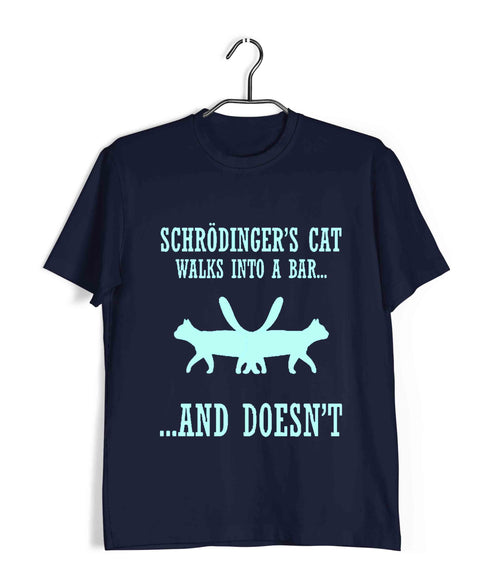 Nerd Science Physics Schrodinger's Cat Walks Into a Bar Custom Printed Graphic Design T-Shirt for Men