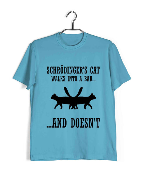 Nerd Science Physics Schrodinger's Cat Walks Into a Bar Custom Printed Graphic Design T-Shirt for Men