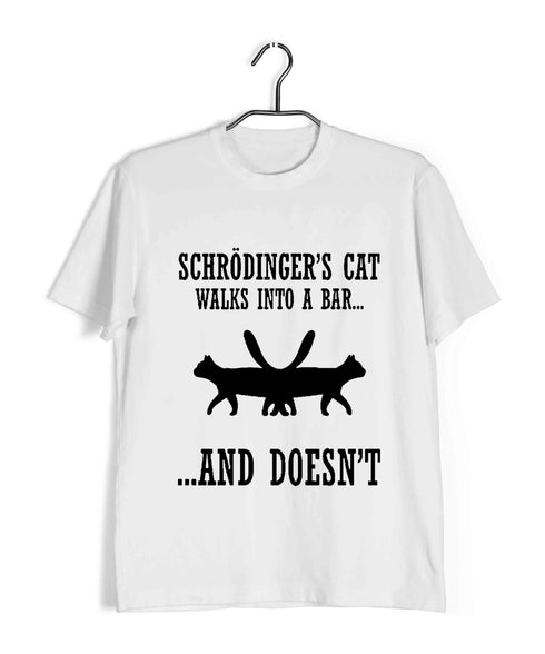 Nerd Science Physics Schrodinger's Cat Walks Into a Bar Custom Printed Graphic Design T-Shirt for Men