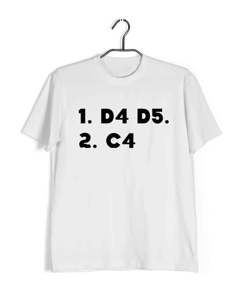 Chess 1 D4 D5. 2. C4 Sports Casual Graphic Printed T-Shirt for Men