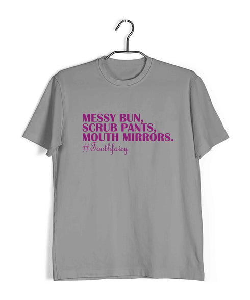 Dentist Medicine Dentist Messy Bun Scrub Pants Mouth Mirrors Custom Printed Graphic Design T-Shirt for Men