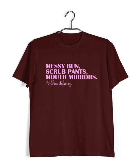 Dentist Medicine Dentist Messy Bun Scrub Pants Mouth Mirrors Custom Printed Graphic Design T-Shirt for Men