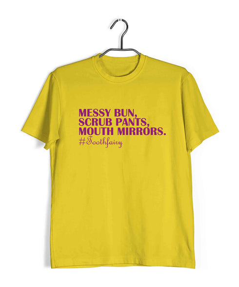 Dentist Medicine Dentist Messy Bun Scrub Pants Mouth Mirrors Custom Printed Graphic Design T-Shirt for Men