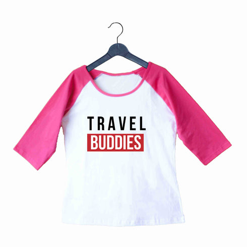 Travel Wanderlust Travel Buddies Custom Printed Graphic Design Raglan T-Shirt for Women