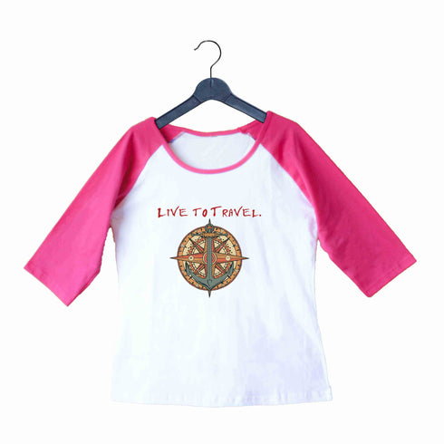 Travel Wanderlust LIVE TO TRAVEL, TRAVEL TO LIVE Custom Printed Graphic Design Raglan T-Shirt for Women