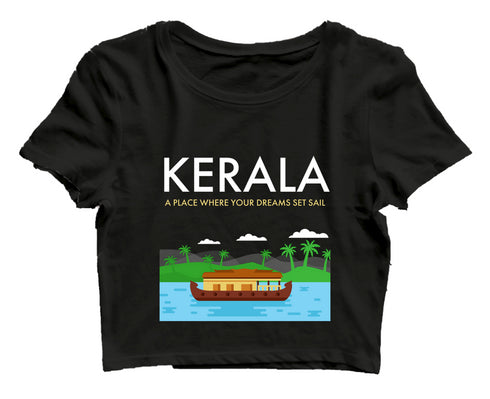 Quirkipedia Kerala-Boat Sail Malayalam Dulquer Womens Crop Tops