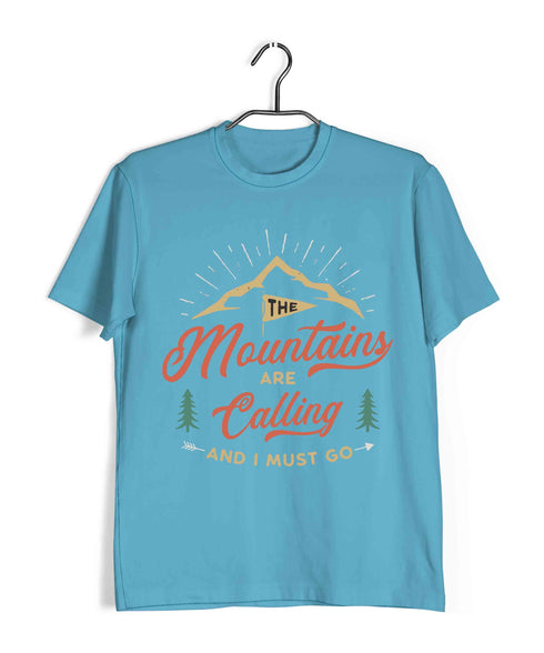 Wanderlust Travel Travel The Mountains are Calling Custom Printed Graphic Design T-Shirt for Men