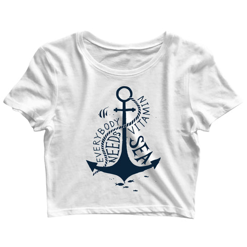 Travel Wanderlust Everybody needs Vitamin Sea Custom Printed Graphic Design Crop Top T-Shirt for Women
