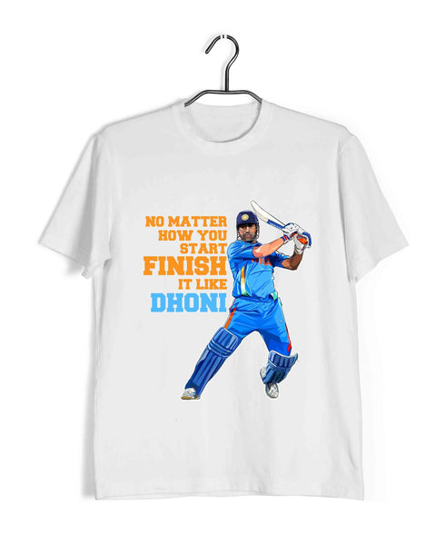 Team India Finish Like Dhoni Cricket Casual Graphic Printed T-Shirt for Men