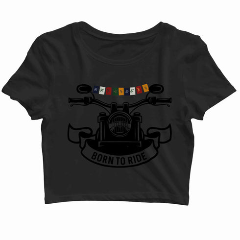 Biker Travel Wanderlust LADAKH FLAG ON BIKE Custom Printed Graphic Design Crop Top T-Shirt for Women