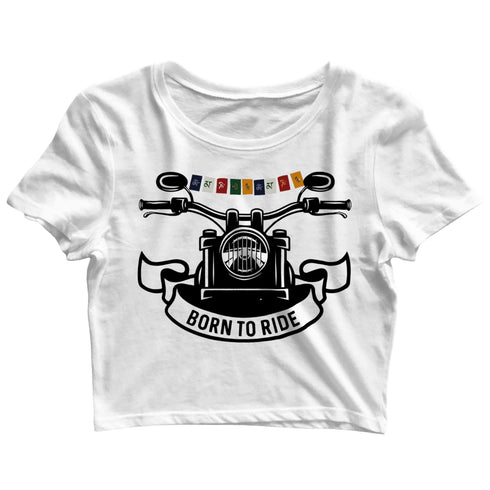 Biker Travel Wanderlust LADAKH FLAG ON BIKE Custom Printed Graphic Design Crop Top T-Shirt for Women