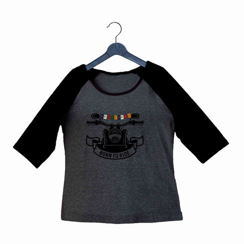 Biker Travel Wanderlust LADAKH FLAG ON BIKE Custom Printed Graphic Design Raglan T-Shirt for Women