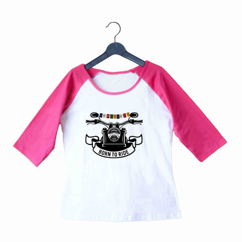 Biker Travel Wanderlust LADAKH FLAG ON BIKE Custom Printed Graphic Design Raglan T-Shirt for Women