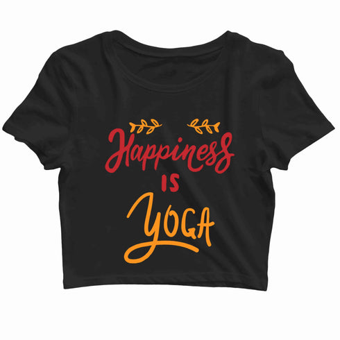 Yoga Fitness Yoga HAPPINESS IS YOGA Custom Printed Graphic Design Crop Top T-Shirt for Women