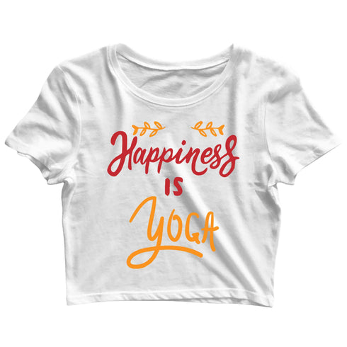 Yoga Fitness Yoga HAPPINESS IS YOGA Custom Printed Graphic Design Crop Top T-Shirt for Women