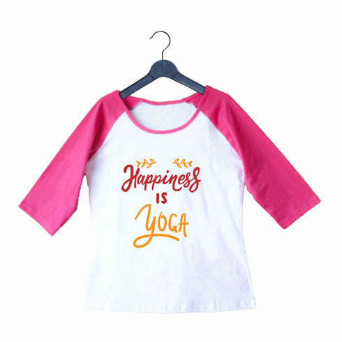 Yoga Fitness Yoga HAPPINESS IS YOGA Custom Printed Graphic Design Raglan T-Shirt for Women