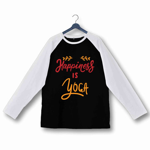 Yoga Fitness Yoga HAPPINESS IS YOGA Custom Printed Graphic Design Raglan T-Shirt for Women