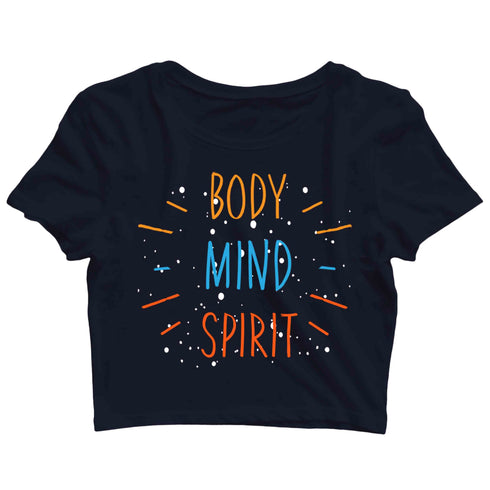 Yoga Fitness Yoga BODY MIND SPIRIT Custom Printed Graphic Design Crop Top T-Shirt for Women