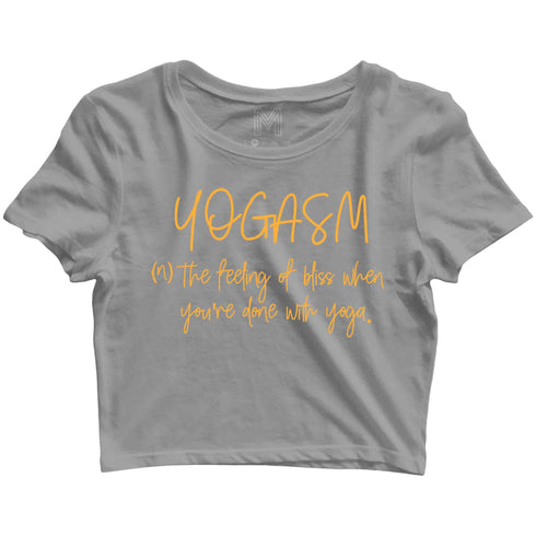 YogaPuns Fitness Wordplay Yoga YOGASM Custom Printed Graphic Design Crop Top T-Shirt for Women
