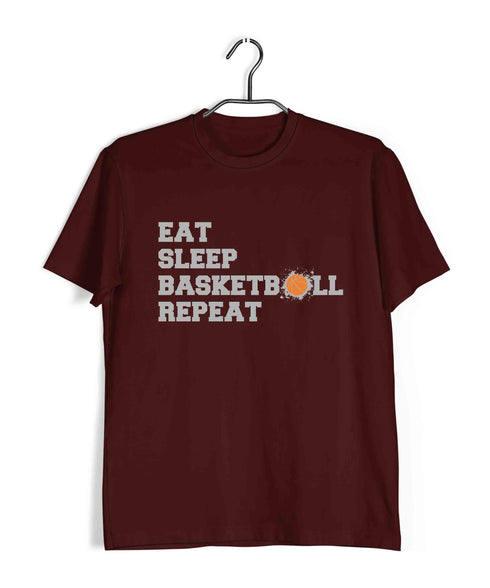 Basketball Eat Sleep Basketball Repeat Sports Casual Graphic Printed T-Shirt for Men
