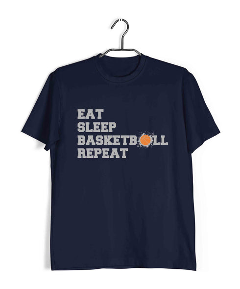 Basketball Eat Sleep Basketball Repeat Sports Casual Graphic Printed T-Shirt for Men