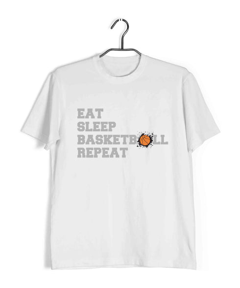 Basketball Eat Sleep Basketball Repeat Sports Casual Graphic Printed T-Shirt for Men