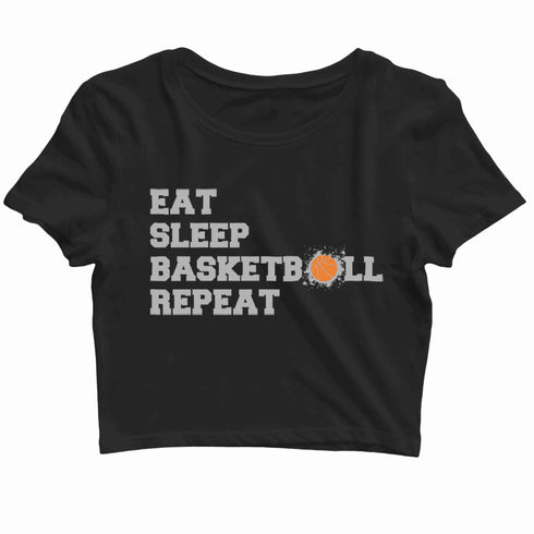 Sports Basketball Eat Sleep Basketball Repeat Custom Printed Graphic Design Crop Top T-Shirt for Women