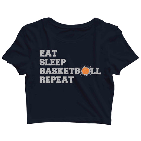 Sports Basketball Eat Sleep Basketball Repeat Custom Printed Graphic Design Crop Top T-Shirt for Women
