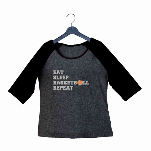 Sports Basketball Eat Sleep Basketball Repeat Custom Printed Graphic Design Raglan T-Shirt for Women