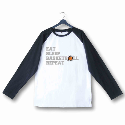 Sports Basketball Eat Sleep Basketball Repeat Custom Printed Graphic Design Raglan T-Shirt for Women