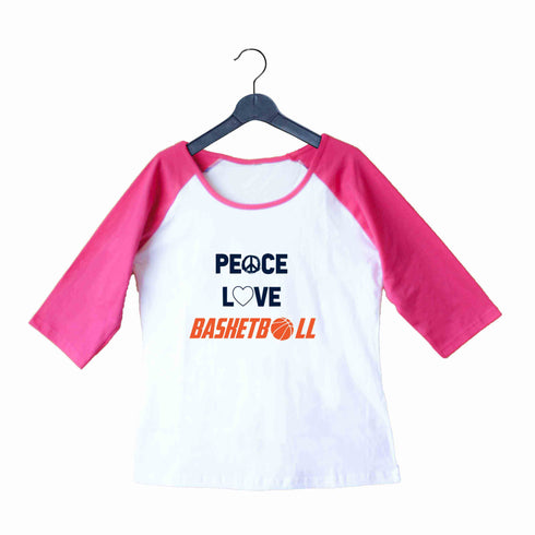 Sports Basketball Peace Love Basketball Custom Printed Graphic Design Raglan T-Shirt for Women