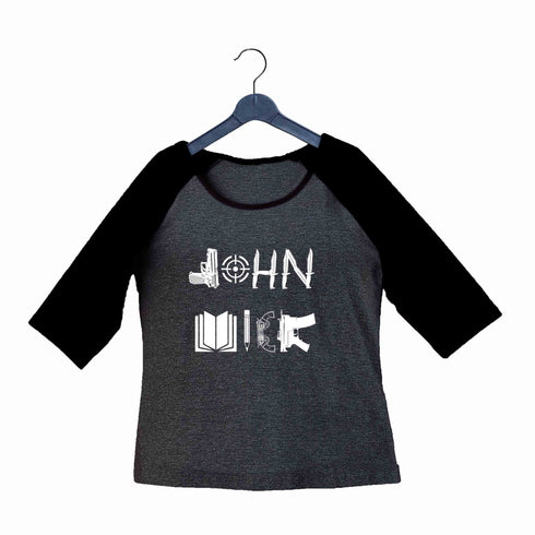John Wick MOVIES Hollywood JOHN WICK WEAPON ART Custom Printed Graphic Design Raglan T-Shirt for Women
