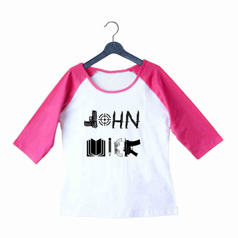 John Wick MOVIES Hollywood JOHN WICK WEAPON ART Custom Printed Graphic Design Raglan T-Shirt for Women