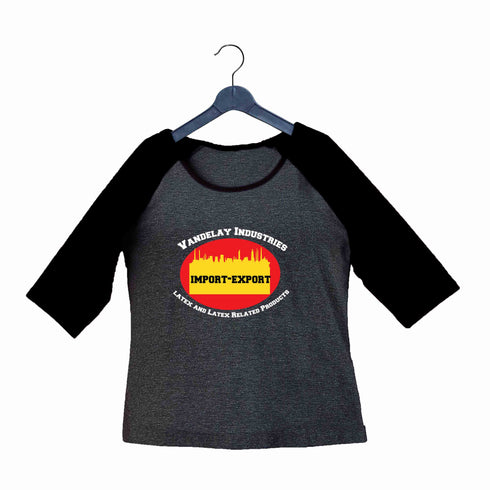 91 TV Series VANDELAY INDUSTRIES IMPORT EXPORT Custom Printed Graphic Design Raglan T-Shirt for Women