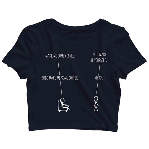 NERD GEEK Engineering Coding THE POWER OF SUDO LINUX Custom Printed Graphic Design Crop Top T-Shirt for Women