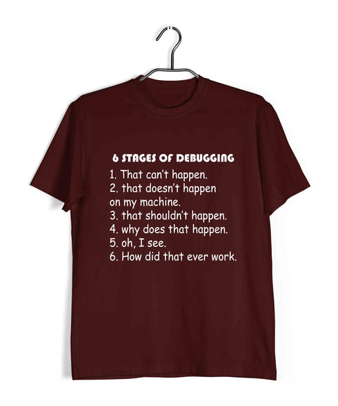 Coding STAGES OF DEBUGGING Nerd Engineering Casual Graphic Printed T-Shirt for Men
