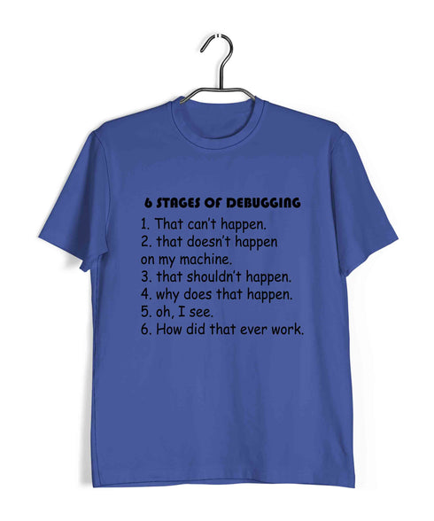 Coding STAGES OF DEBUGGING Nerd Engineering Casual Graphic Printed T-Shirt for Men