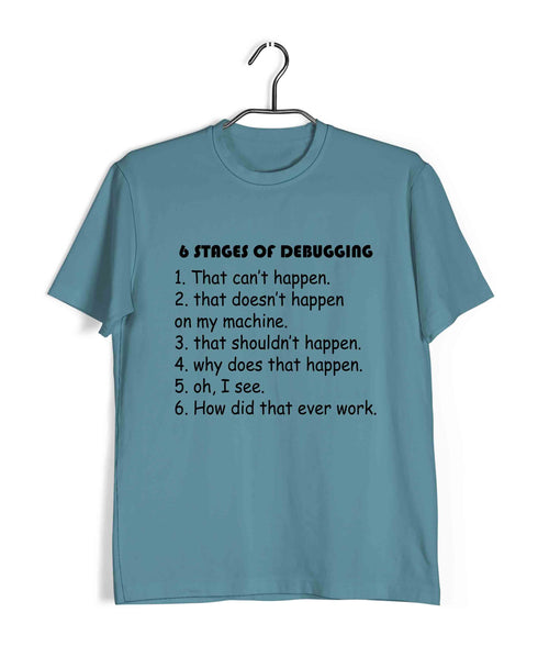 Coding STAGES OF DEBUGGING Nerd Engineering Casual Graphic Printed T-Shirt for Men