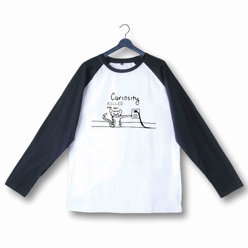 Nerd Wordplay CURIOSITY KILLED THE CAT Custom Printed Graphic Design Raglan T-Shirt for Women