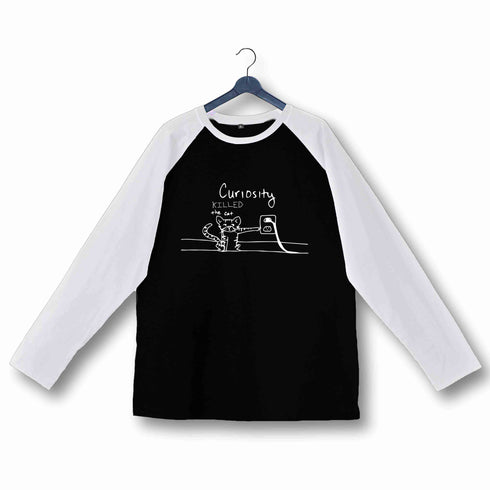 Nerd Wordplay CURIOSITY KILLED THE CAT Custom Printed Graphic Design Raglan T-Shirt for Women