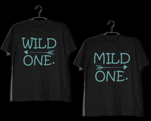 Matching Anniversary Gifts Relationships Matching Couples WILD ONE MILD ONE T-Shirts for Boyfriend Girlfriend Fiance Husband Wife Mother Father Family